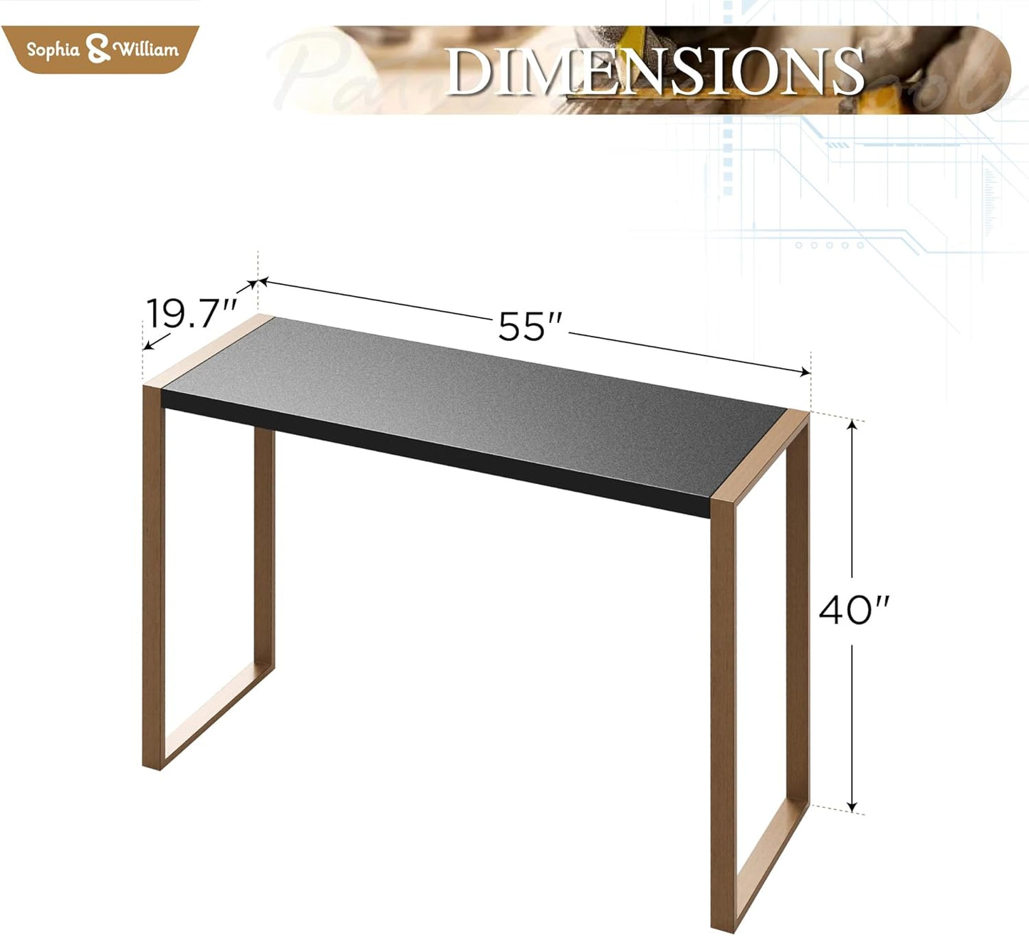 Sophia & William Bar Table,Bar Height Pub Table Counter Height Bar Table,Larimar Tabletop and Natural Woodgrain Legs,Black