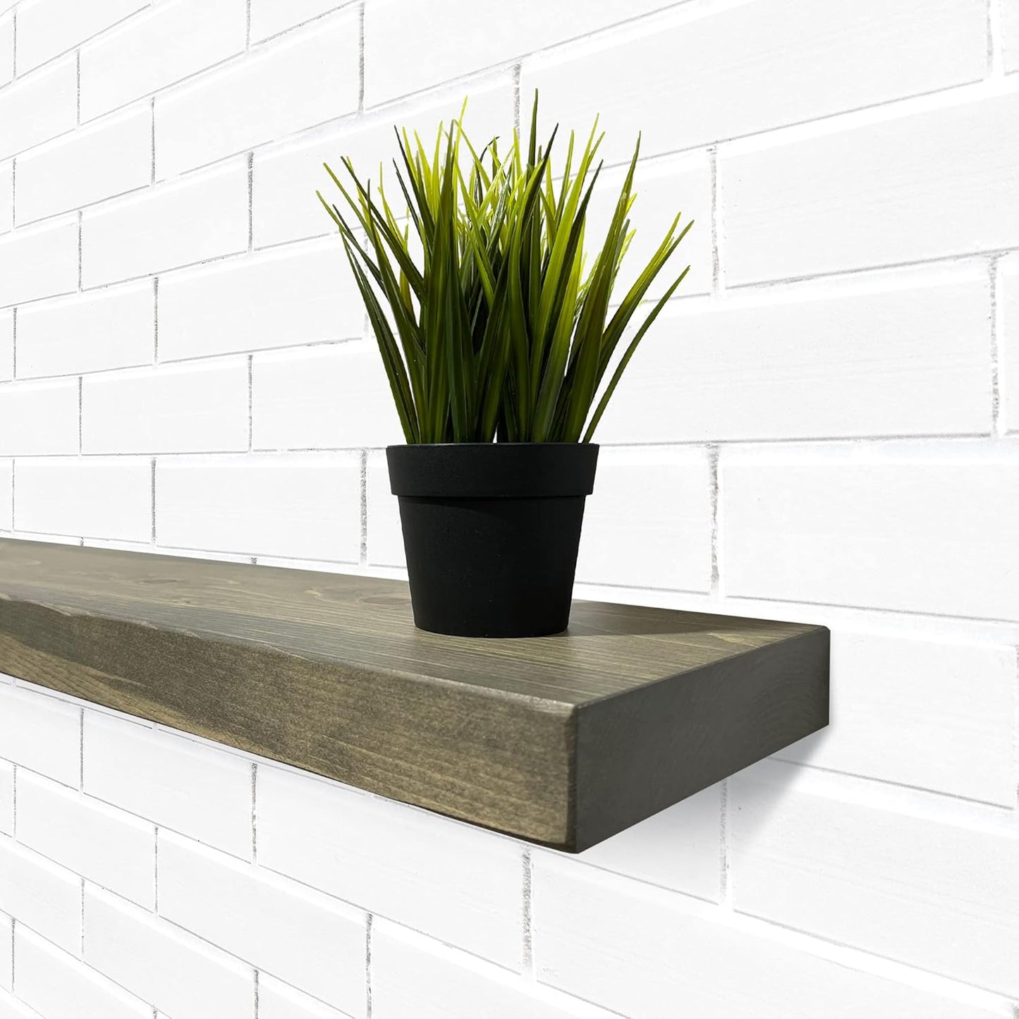 URBANDI, Rustic Floating Shelves, Set of 2, Hidden Bracket, Solid Wood, Heavy Duty, Wall Mounted Shelves, (Grey, 36Wx12D)