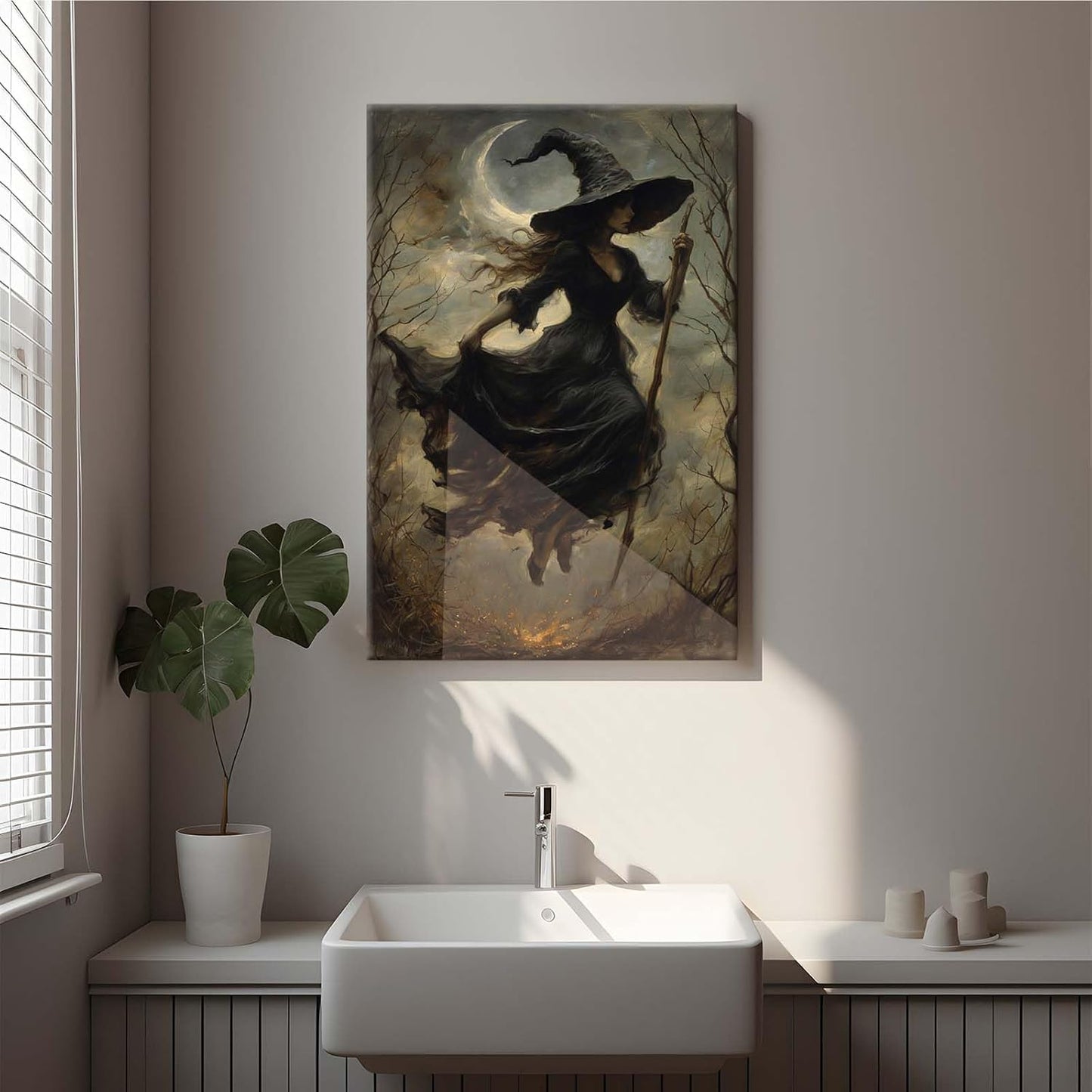 JFHCQJPK Witch in the Forest Halloween Print Wall Art Poster Witch Decor Vintage Print Dark College Wall Art Victorian Gothic Room Decor Canvas Wall Print28x40in Frameless