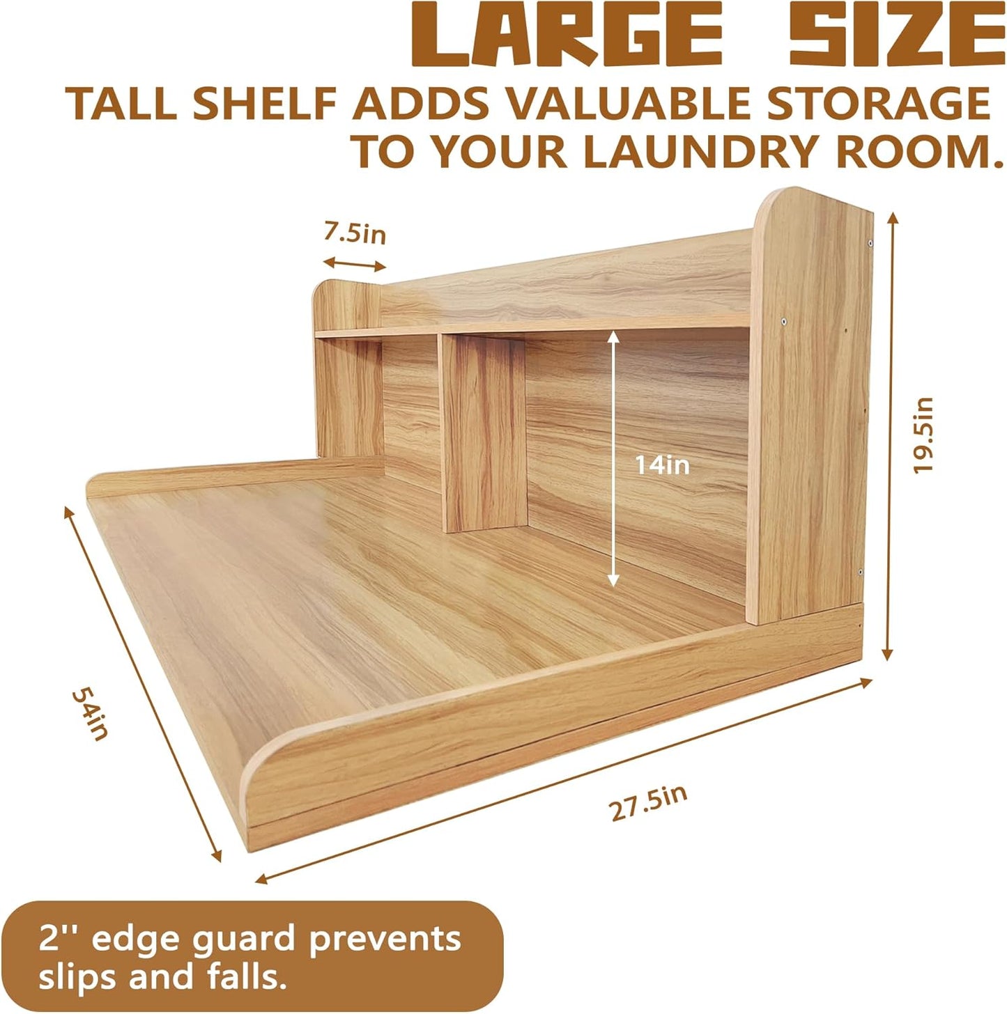 Royxen 2-Tier Washer Dryer Countertop,19.5" H Wood Washer Dryer Topper with Storage Shelf,Laundry Countertop Over Washer and Dryer, Universal Fit for Laundry Room Organization (Oak, 54" W X 27.5" D)