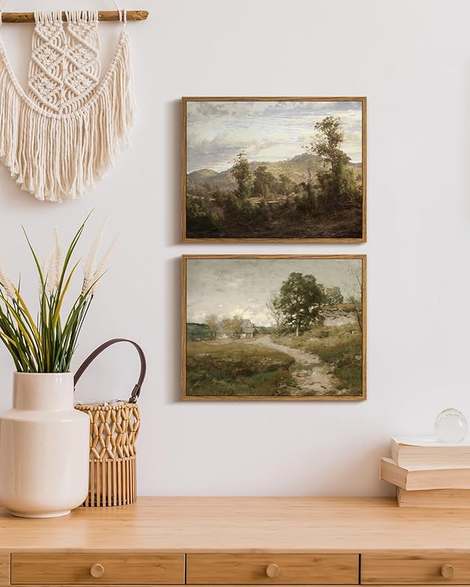 InSimSea Framed Canvas Wall Art Vintage Decor, Room Decor Rural Path Landscape Paintings Prints, Farmhouse Wall Art for Living Room, Vintage Countryside Pictures for Bathroom Wall Decor, 11"x14"