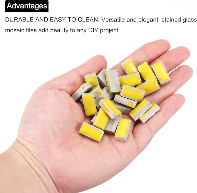 MECCANIXITY 200g Ceramic Mosaic Tiles for Crafts Bulk, Rectangle Yellow Ceramic Tiles for Mosaic Kits Garden Stepping Stone Cup Mat