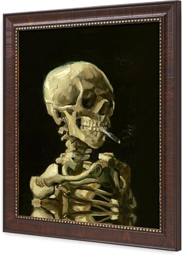 DECORARTS - Vincent Van Gogh Head of a Skeleton with a Burning Cigarette Framed Wall Art, Giclee Print with Antique Brown Frame for Office or Study Decor, Picture Size 16x20 Total 19x23 Made in USA