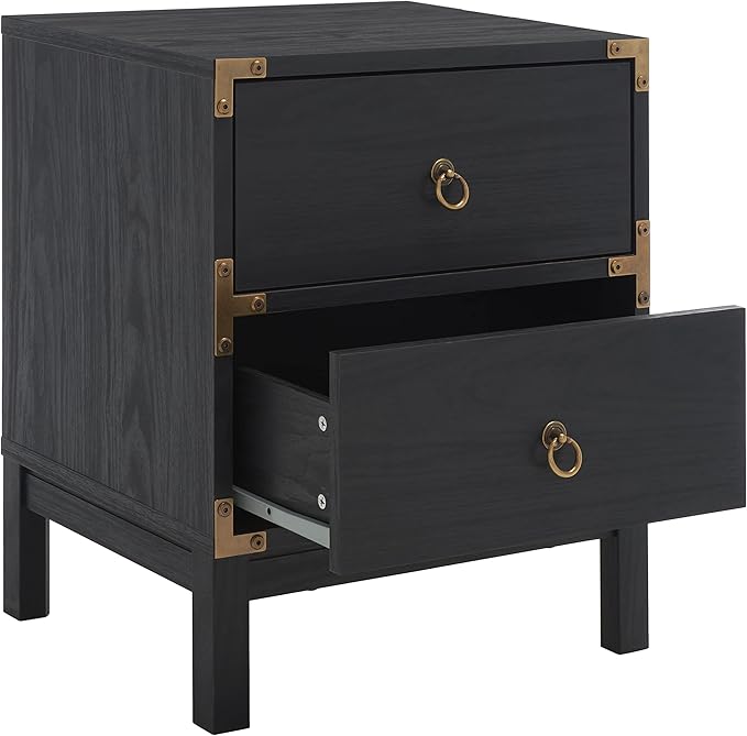 SAFAVIEH Home Collection – Galio Black & Gold 2-Drawer Nightstand, Vintage-Inspired Bedside Table with Storage for Bedroom (NST9600B)