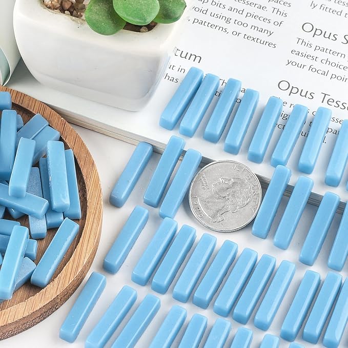 Youway Style Blue Mosaic Tiles for Crafts Bulk,150g Strips Shapes Mosaic Glass Pieces,Glass Mosaic Garden Craft Kit