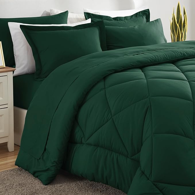CozyLux Oversized King Comforter Set Emerald Green, 7 Pieces Bed in a Bag Comforter Set with Sheets, All Season Bedding Set with Down Alternative Comforter, Sheets, Pillowcases & Shams