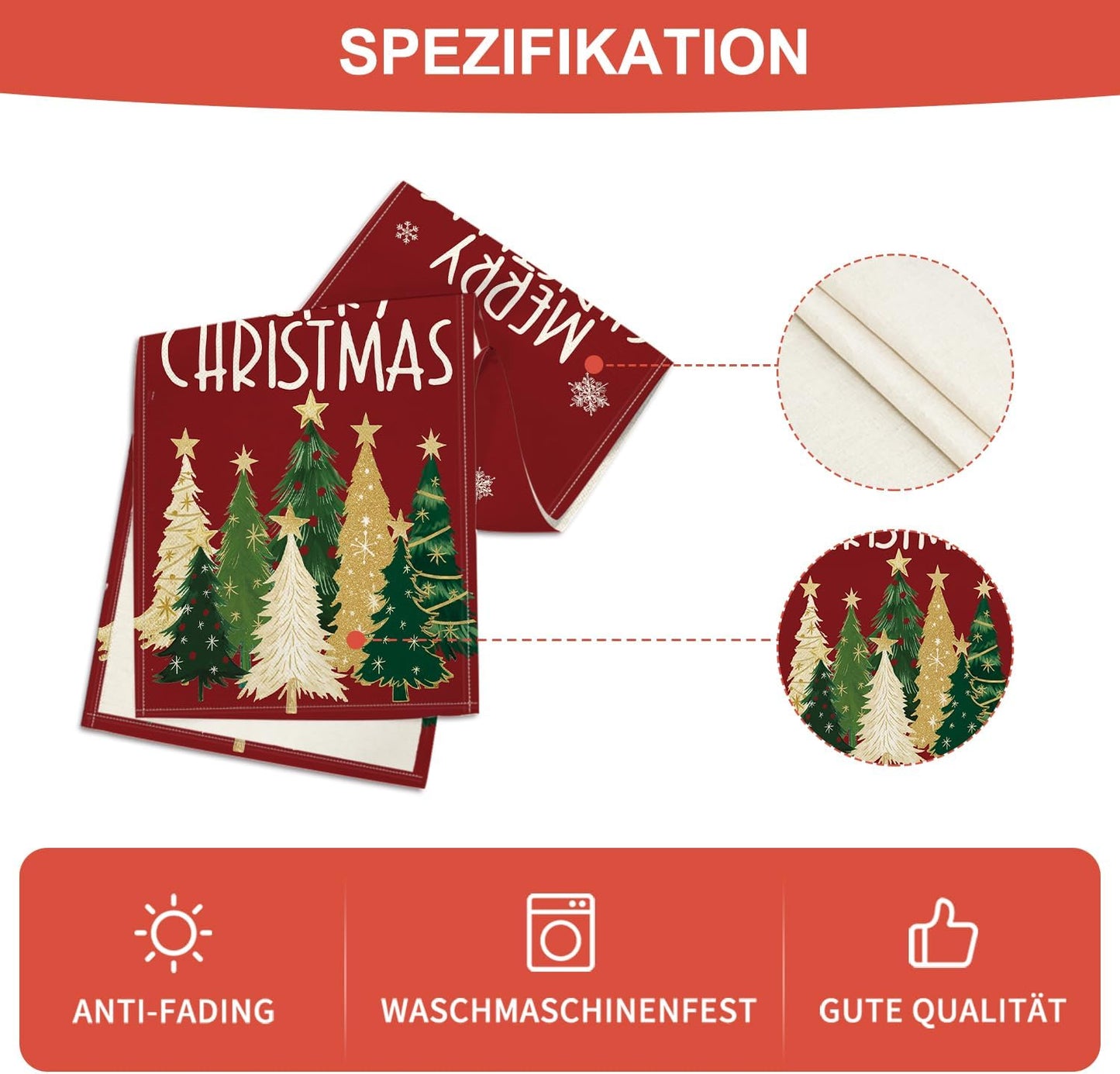 Artoid Mode Xmas Trees Snowflakes Red 210 GSM Merry Christmas Table Runner, Winter Kitchen Dining Table Decoration for Home Party Decor 13x48 Inch