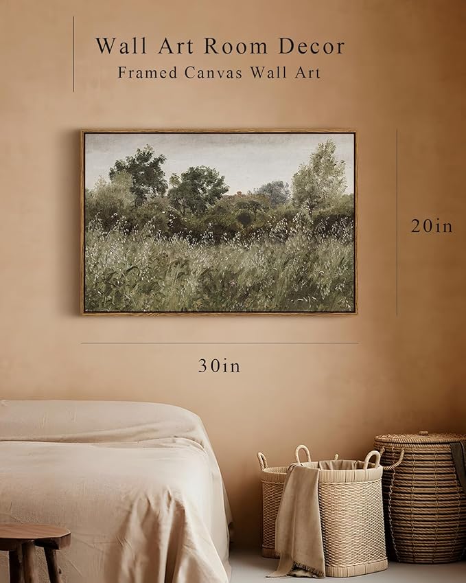 InSimSea Framed Canvas Wall Art Vintage Decor, Large Art Countryside Field Modern Farmhouse Wall Decor for Living Room, Bedroom, French Country Decorations Prints, 20"x30"