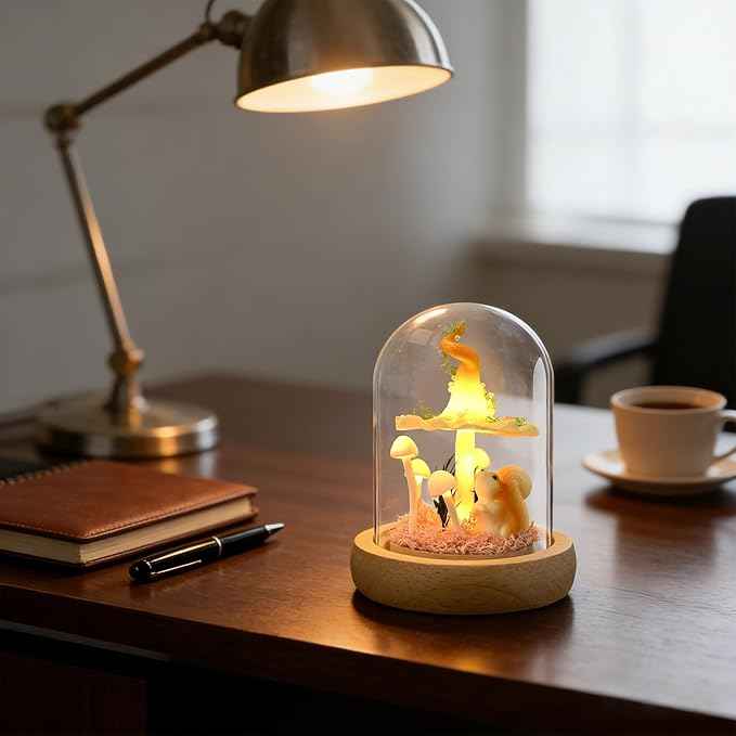 QUELIEN Mushroom Lamp,Mothers Day Mom Gifts for Mom,Light Up Mushroom in Glass Dome,Birthday Party Decorations,Ideal Birthday Gift,Girlfriend Gift