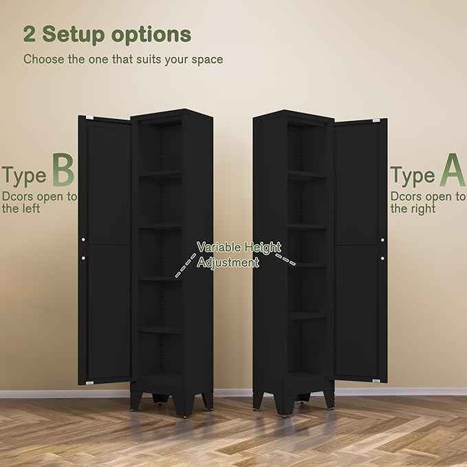 COFaR Tall Bathroom Cabinet, Metal Farmhouse Narrow Slim Storage Cabinet with Adjustable Shelves Barn Door for Bathrooms, Kitchens, Entrances Living Room (Black)