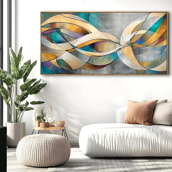 Abstract Wall Art - Framed Modern Canvas Painting for Living Room, Bedroom Home Office Decor, 40x20 Inch Ready to Hang