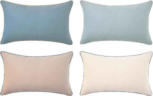 MONDAY MOOSE Decorative Throw Pillow Covers Cushion Cases, Set of 4 Soft Velvet Modern Double-Sided Designs, Mix and Match for Home Decor, Pillow Inserts Not Included (12x20 inch, Beige/Light Blue)