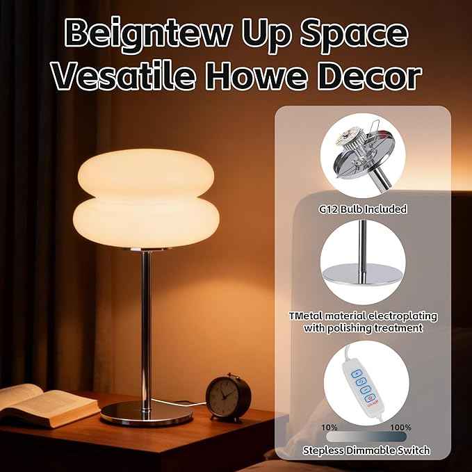 Bedroom Mushroom lamp, Medieval Modern Bedside Table lamp, dimmable Retro Egg Tart Headlight, Unique Home Mushroom Decoration Aesthetic Lovely Living Room Desk lamp (White)