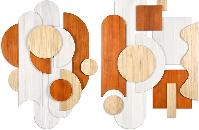 Empire Art Direct Cinnamon Dreamscape I & II Hand Made & Hand Finished Dimensional Solid Wood Abstracts