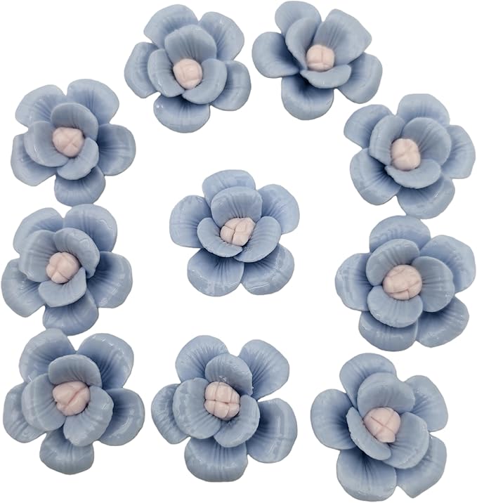 10 PCS 3D Flower Ceramics Mosaic Tiles,DIY Making Creative Ceramic Mosaic Tiles for DIY Craft Plates Flowerpots Vases Cups Mosaic Making Supplies (3D Blue Flower)