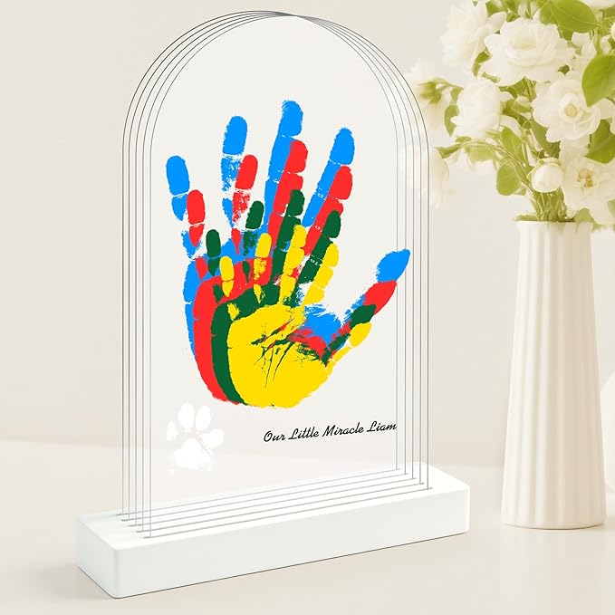 Family Handprint Kit, DIY Baby Hand and Footprint Handmade Keepsake Kit, Family Gifts with 6 Non-Toxic Baby-Safe Paint, Ideas Gift for New Parents, Father's Day, Mother's Day (5 Pages Acrylic Boards)