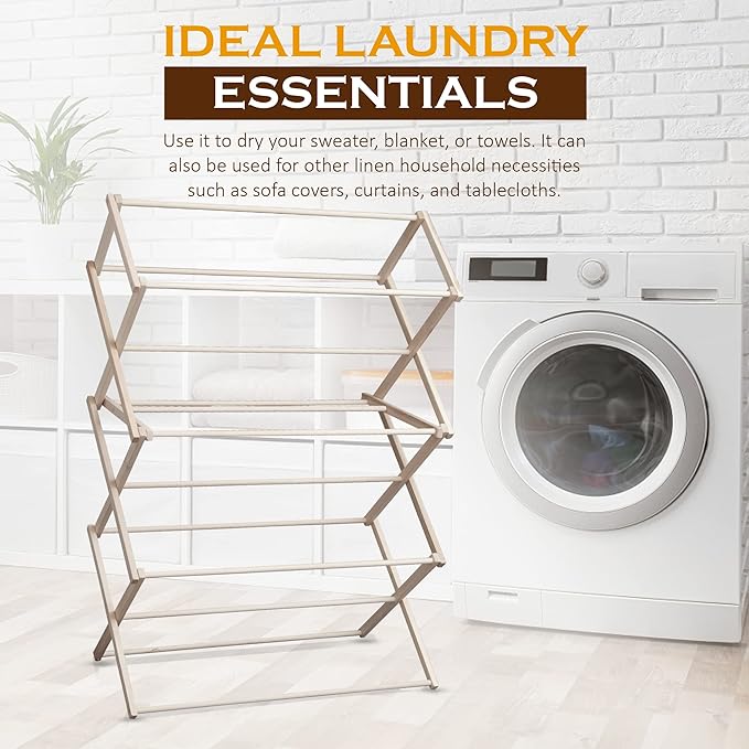 Peaceful Classics Wooden Laundry Rack - Amish Handmade Wooden Clothes Drying Rack - Foldable Drying Rack for Towel, Blanket, Linen Household Essentials - for Indoor Or Outdoor Use (38" x 30" x 13")