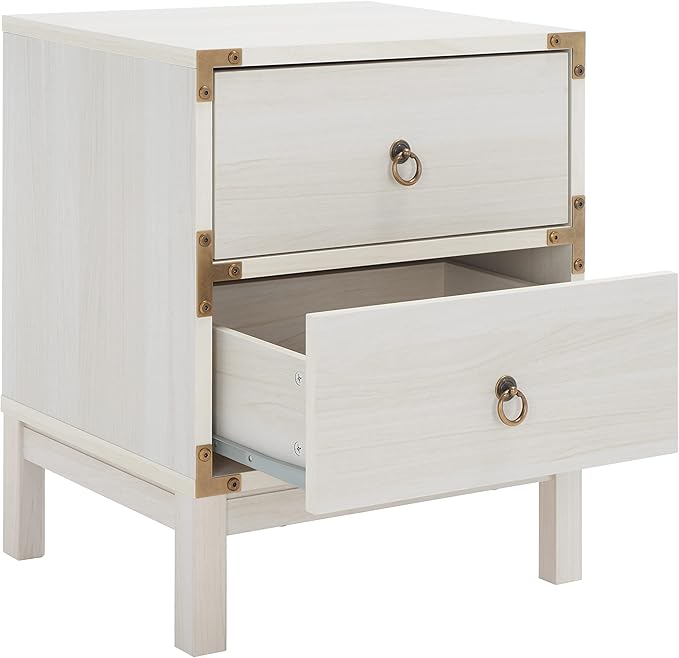SAFAVIEH Home Collection – Galio Bleached White & Gold 2-Drawer Nightstand, Vintage-Inspired Bedside Table with Storage for Bedroom (NST9600C)