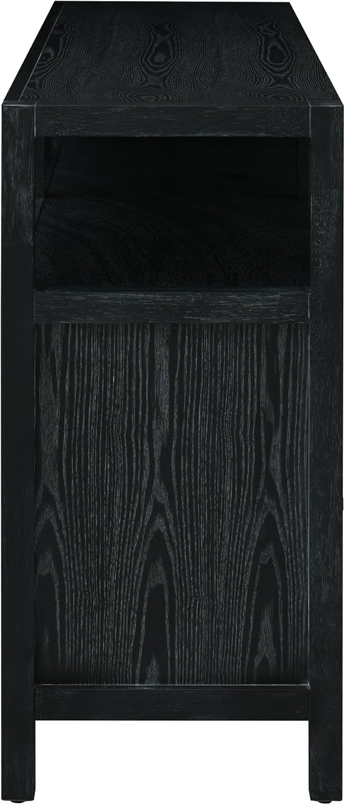 Ball & Cast 60" Rattan Buffet Sideboard Cabinet with Storage, Modern Boho Coffee Bar w/Push-to-Open Doors & Adjustable Shelves, Wood Console Cabinet for Kitchen,Livingroom & Dining Room, Black