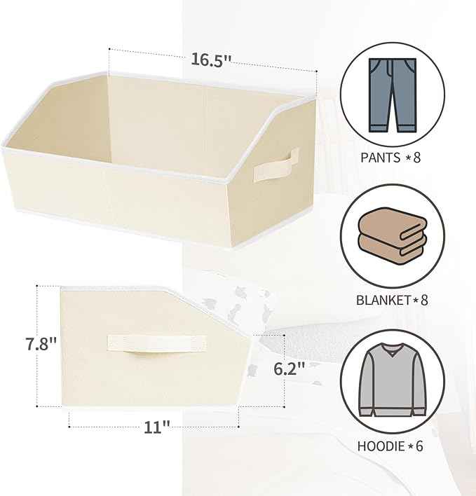Clothes Organizers and Storage - Fabric Cube Bins with Handles, Storage Baskets for Shelves, Trapezoid Collapsible Boxes for Home, Dorm, Office, 10 Pack, Beige
