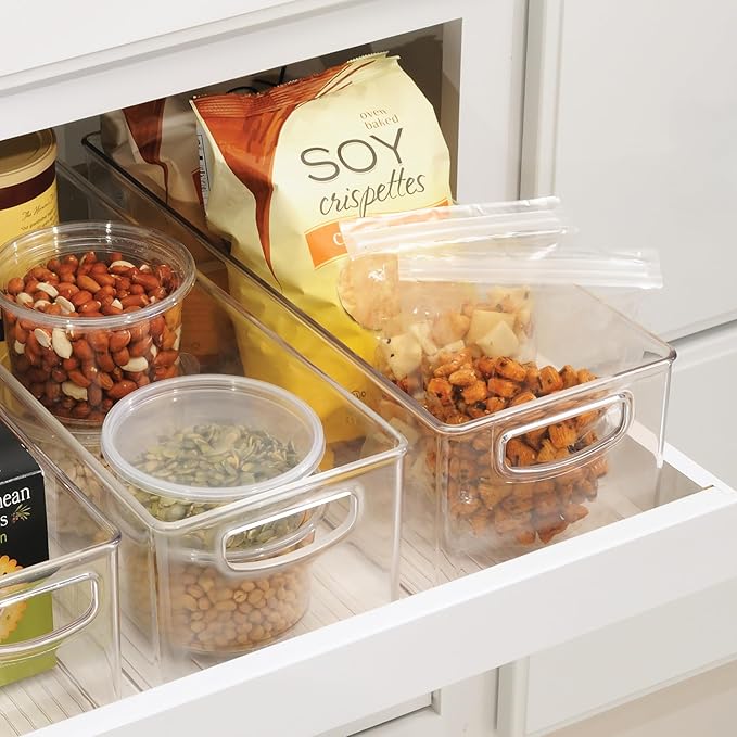 iDesign Plastic Stackable Pantry Bin - Storage Bin with Handles for Cabinets or Fridge - Set of 4 - Clear