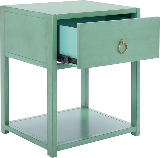 SAFAVIEH Home Collection – Yudi Turquoise Nightstand with Drawer & Shelf, Contemporary Accent Storage Table, Fully Assembled (NST9201C)