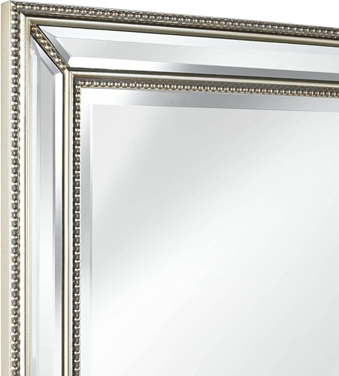 Uttermost Palais Rectangular Vanity Decorative Accent Wall Mirror Modern Beaded Beveled Glass Mottled Silver Mirrored Frame 30" Wide for Bathroom Bedroom Living Room Home House Office