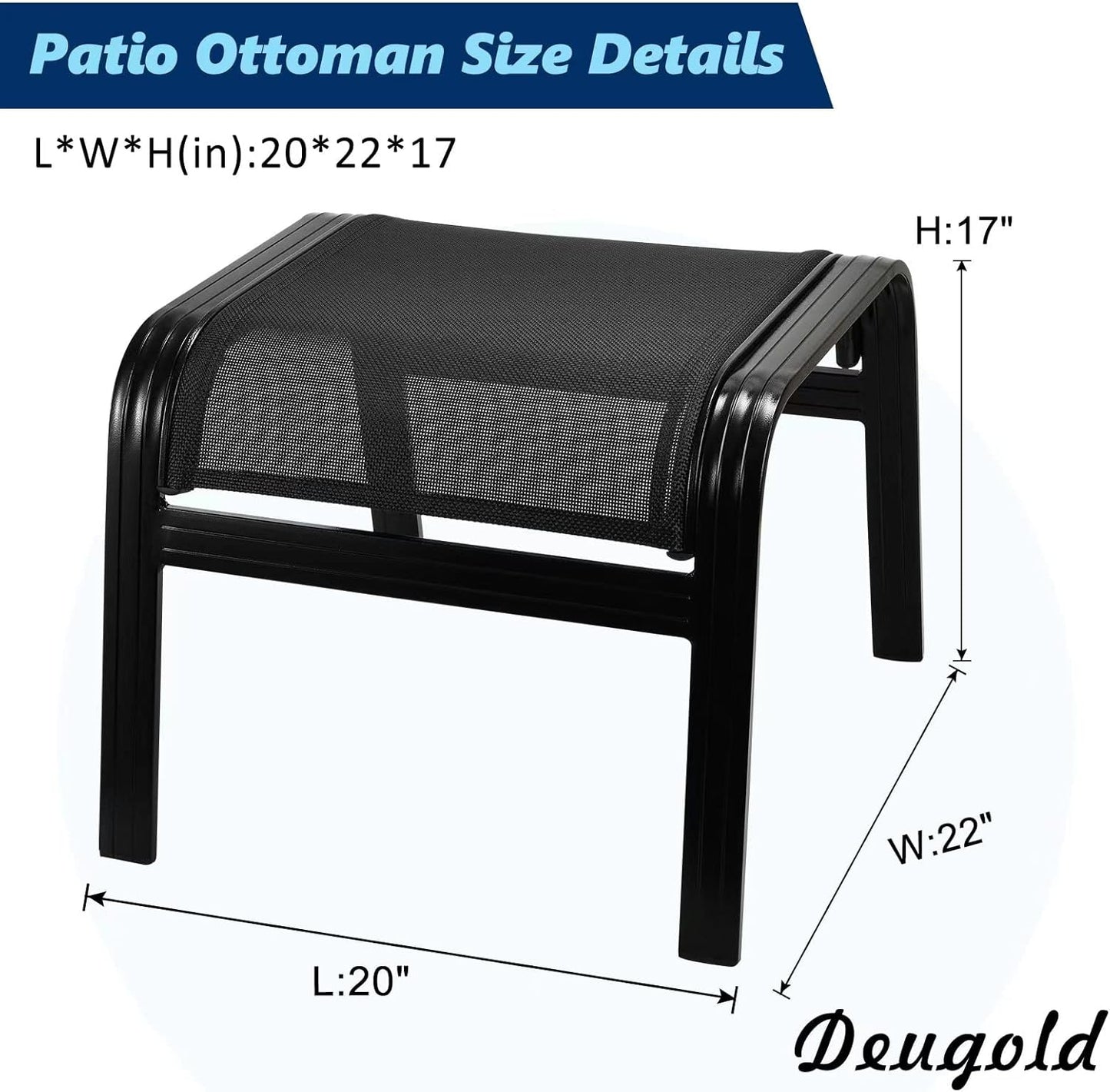 Patio Outdoor Ottoman Assembled Aluminum Footstools Small Seat Side Table Footrest for Balcony, Poolside 2 Set Black