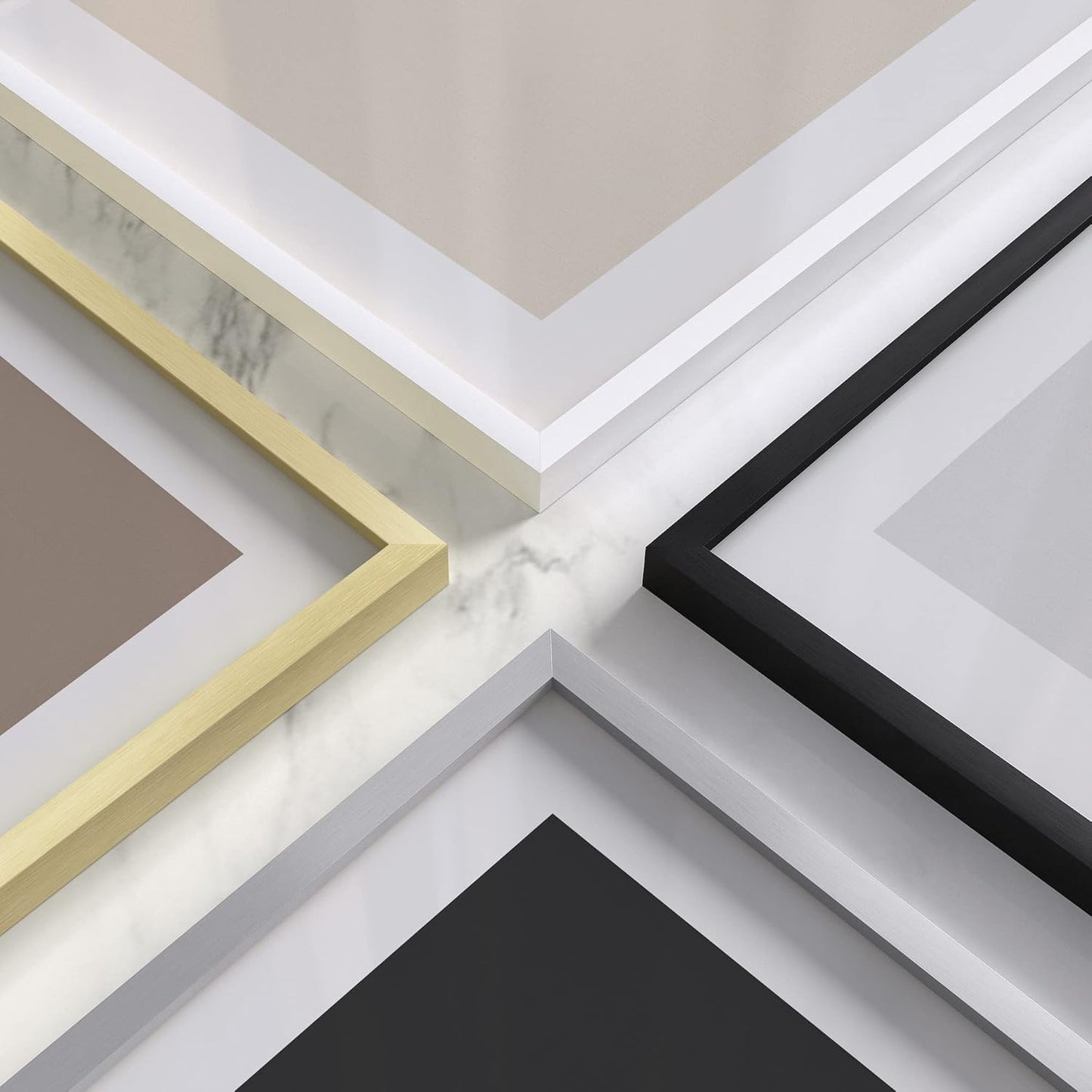 HAUS AND HUES 16x16 White Metal Picture Frames Matted to 12x12 - Features Premium Aluminum & Hanging Hardware, Shatterproof Plexiglass - Ideal for Home, Room, Office (16x16 in, White, Set of 9)
