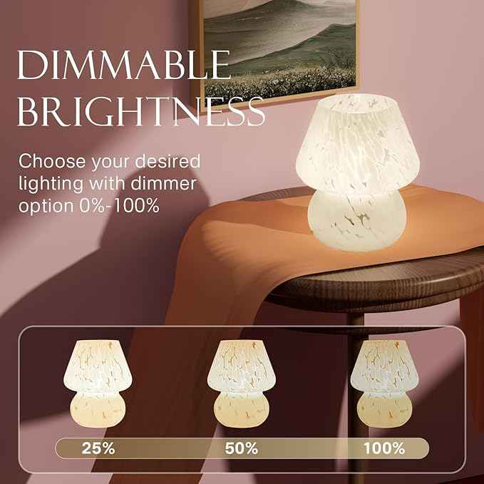 Mushroom Lamp Table Lamp for Bedroom,Small Desk Bedside Lamps for Living Room,Mushroom Decor Cute Mini Modern Mid Century Lamps for Night Stands (White)