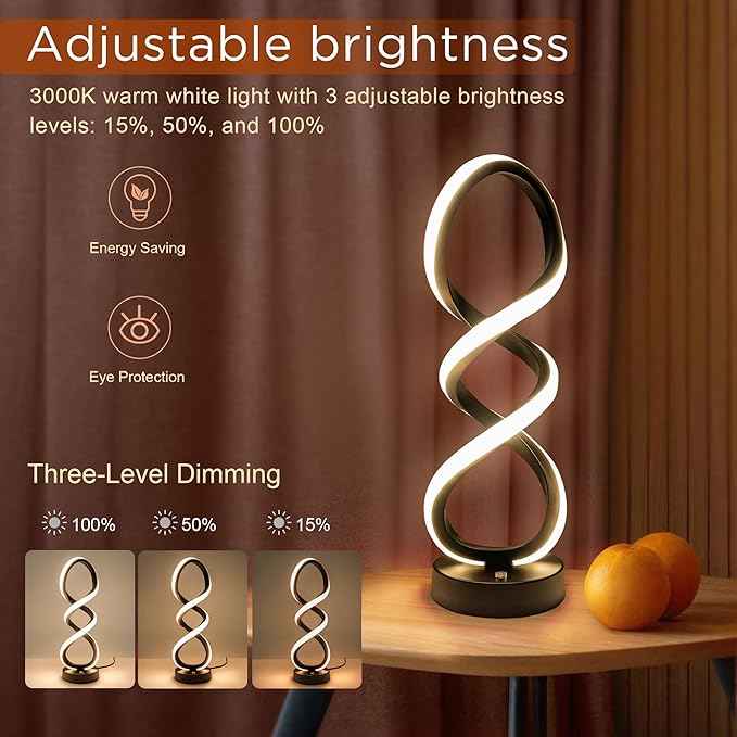 Modern Table Lamp, 7 Colors 10 Light Modes Spiral Design Table Lamp, Touch Dimmable Nightstand Lamp, Unique Bedside Lamp for Living Room, Bedroom, Cool Lamps, Black, 2 Pack