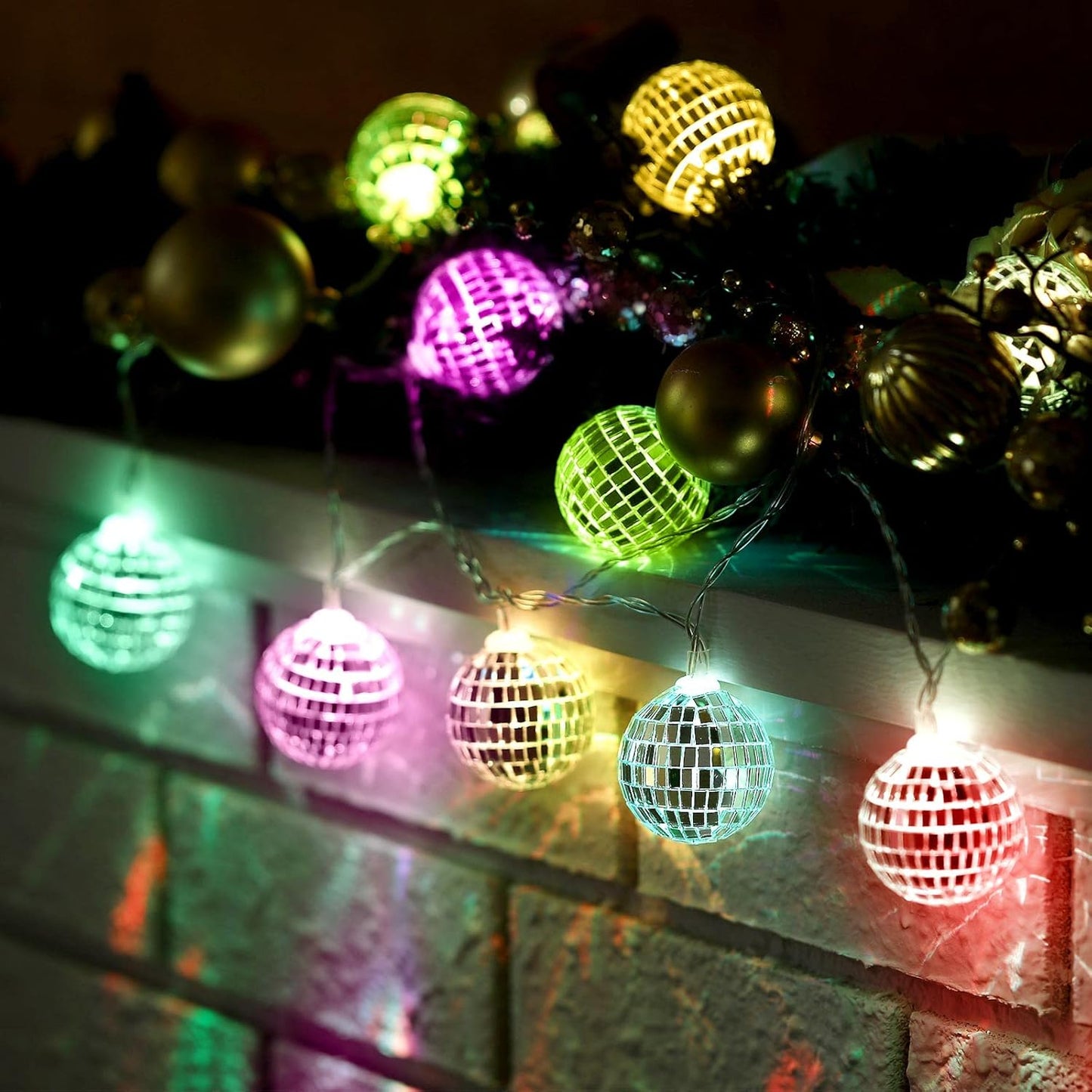 Zhanmai 30 LED Disco Ball String Lights Decor Lighted Mini Mirror Disco Balls Ornaments for 70s 80s Party Supplies Club(1.57 Inch Ball,Multicolored)