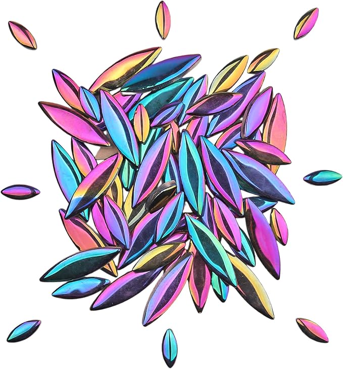 Artspac Iridescent Petal Ceramic Mosaic Tiles for Crafts, 200g Rainbow Flower Tiles Mosaic Pieces for Christmas DIY Crafts, Holiday Mosaic Art & Garden Decor