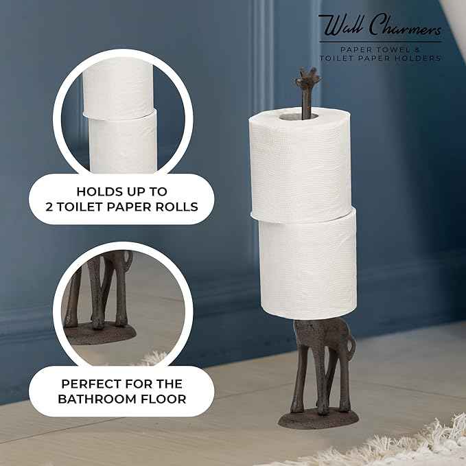 WallCharmers Rustic Paper Towel Holder, Metal Toilet or Kitchen Paper Holder for Floor or Countertop, Rustic Giraffe