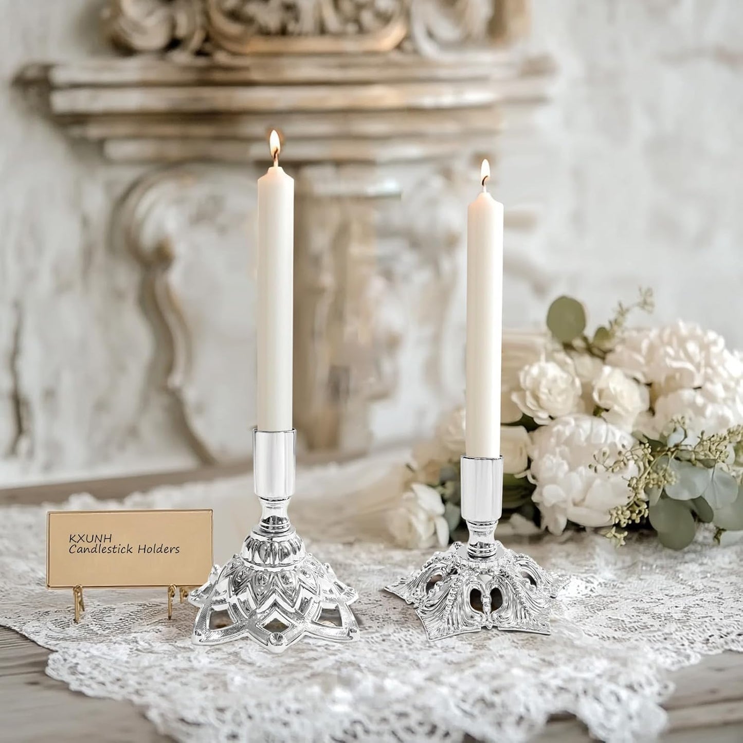 Candlestick Holders,Taper Candle Holder for Candlesticks Silver Plated Candle Metal Stick Candle Holders for Fireplace,Party, Dining,Wedding Decor,Fits 3/4 inch Thick Candle(Set of 2Pcs)