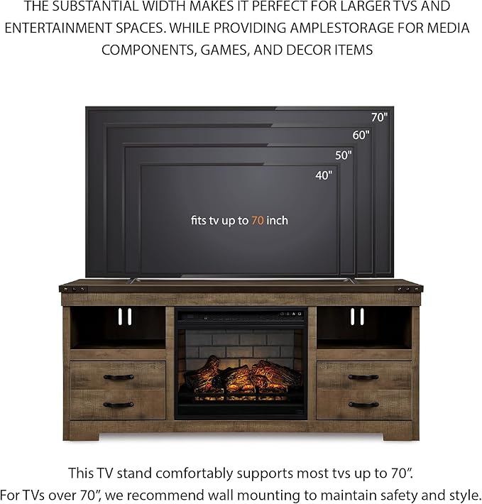 Signature Design by Ashley Entertainment Accessories Urban 63" TV Stand with Electric Fireplace for TVs up to 72", Dark Brown