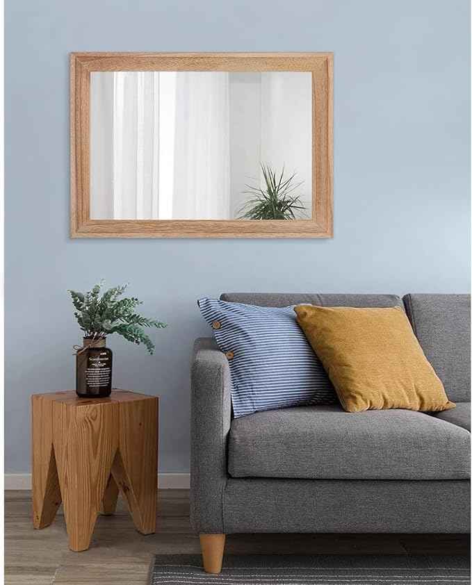 AAZZKANG Rustic Mirrors for Wall Rectangle Wooden Frame Hanging Mirror for Bedroom Bathroom Living Room Entryway Large 26"x18"