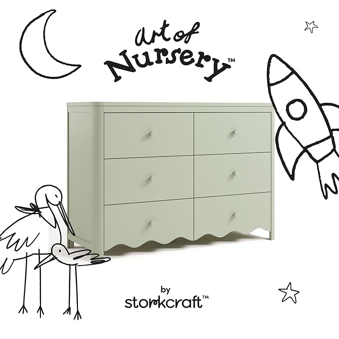 Storkcraft Casablanca 6 Drawer Dresser (Sage) – GREENGUARD Gold Certified, Nursery & Kids' Bedroom with Spacious Storage, Safety Interlocking Drawer System, Easy Assembly with Pre-Installed Tracks