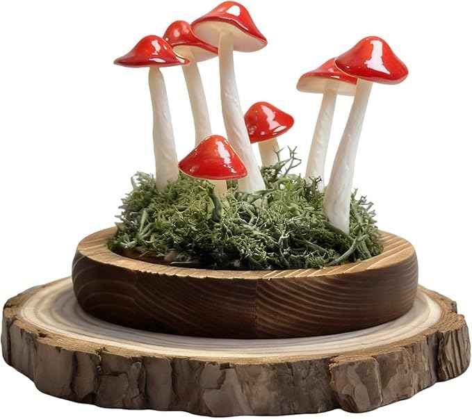 Mushroom Lamp, Decor LED Light in Glass Dome with Base for Home Bedroom Decor Birthday with Birthday Valentines Anniversaries Gifts Box (red)