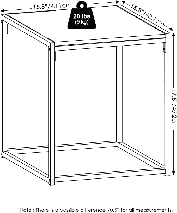 Furinno CAMNUS Side Table, Metal Frame End Table, Toolless Night Stand, Bedside Table, for Living Room, Bedroom, Solid White