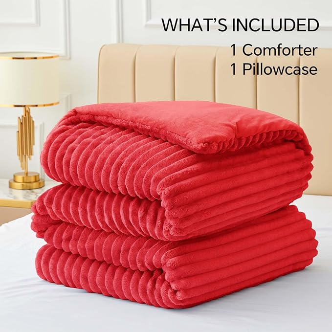 BEDELITE Fleece Twin Comforter Set -Super Soft & Warm Fluffy Red Bedding, Luxury Fuzzy Heavy Bed Set for Winter with 1 Pillow case