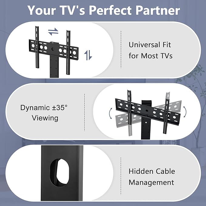 VECELO TV Stand with Mount and Power Outlets, Entertainment Center for 55/60/65/70/75 inch TVs, Height Adjustable Media Console with Storage Shelves, for Living Room, Bedroom, Black