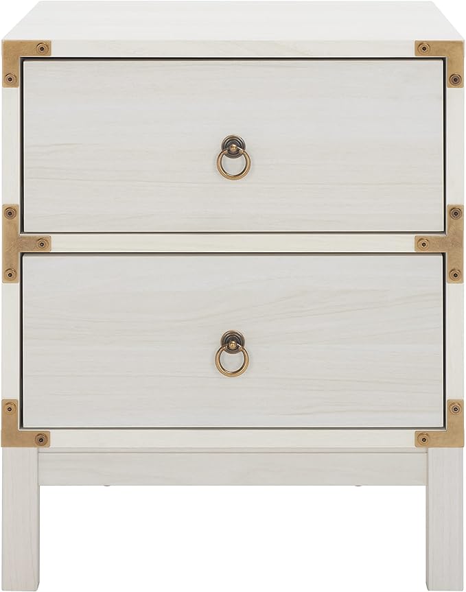 SAFAVIEH Home Collection – Galio Bleached White & Gold 2-Drawer Nightstand, Vintage-Inspired Bedside Table with Storage for Bedroom (NST9600C)