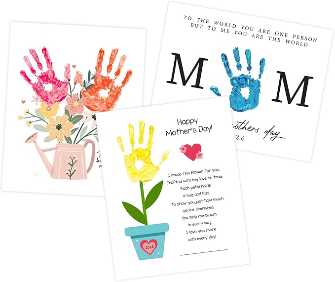 DIY Mothers Day Gifts from Kids Daughter, Pack 3 Mother’s Day Handprint Art Craft DIY Gift, Floral Bouquet Keepsake, Best Mom Ever Gifts, Meaningful Personalized Gift for Mom, Grandma from Daughter Son