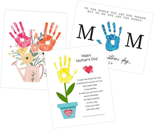 DIY Mothers Day Gifts from Kids Daughter, Pack 3 Mother’s Day Handprint Art Craft DIY Gift, Floral Bouquet Keepsake, Best Mom Ever Gifts, Meaningful Personalized Gift for Mom, Grandma from Daughter Son