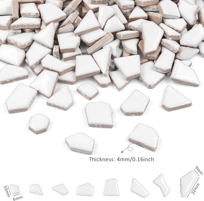 Artspac Ceramic Mosaic Tiles for Crafts Bulk, 454g White Irregular Mosaic Tiles for Mosaic Craft Supplies, Garden Art Decor