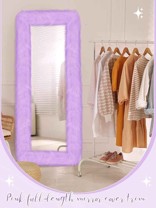 Geelin Full Length Mirror Cover 59 x 16 Inch Universal Ultra Soft Non Slip Design Fluffy Length Standing Mirrors Cover Decoration for Bedroom Cloakroom Women Gifts (Purple)