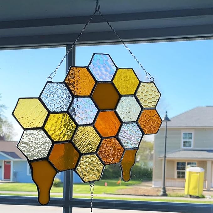 100 pcs Hexagon White Iridescence Stained Glass Pieces Mosaics Tiles for Crafts Bulk, Hand Precut Mosaic for Stained Glass Bee Honeycombs, Mosaic Kits for Adults