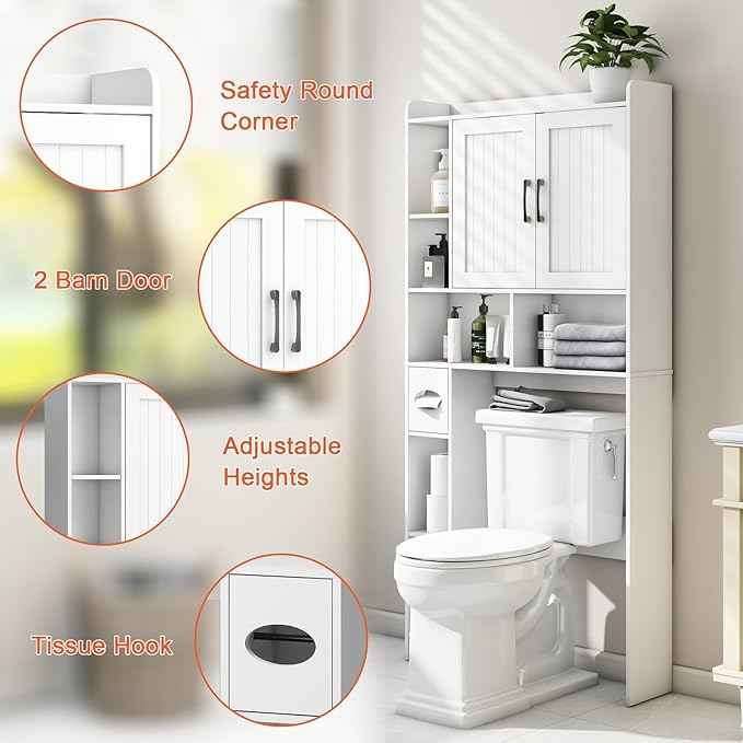 Over The Toilet Storage Cabinet, Farmhouse Storage Cabinet Over Toilet with Barn Door，Home Space-Saving Toilet Rack, for Bathroom, Restroom, Laundry
