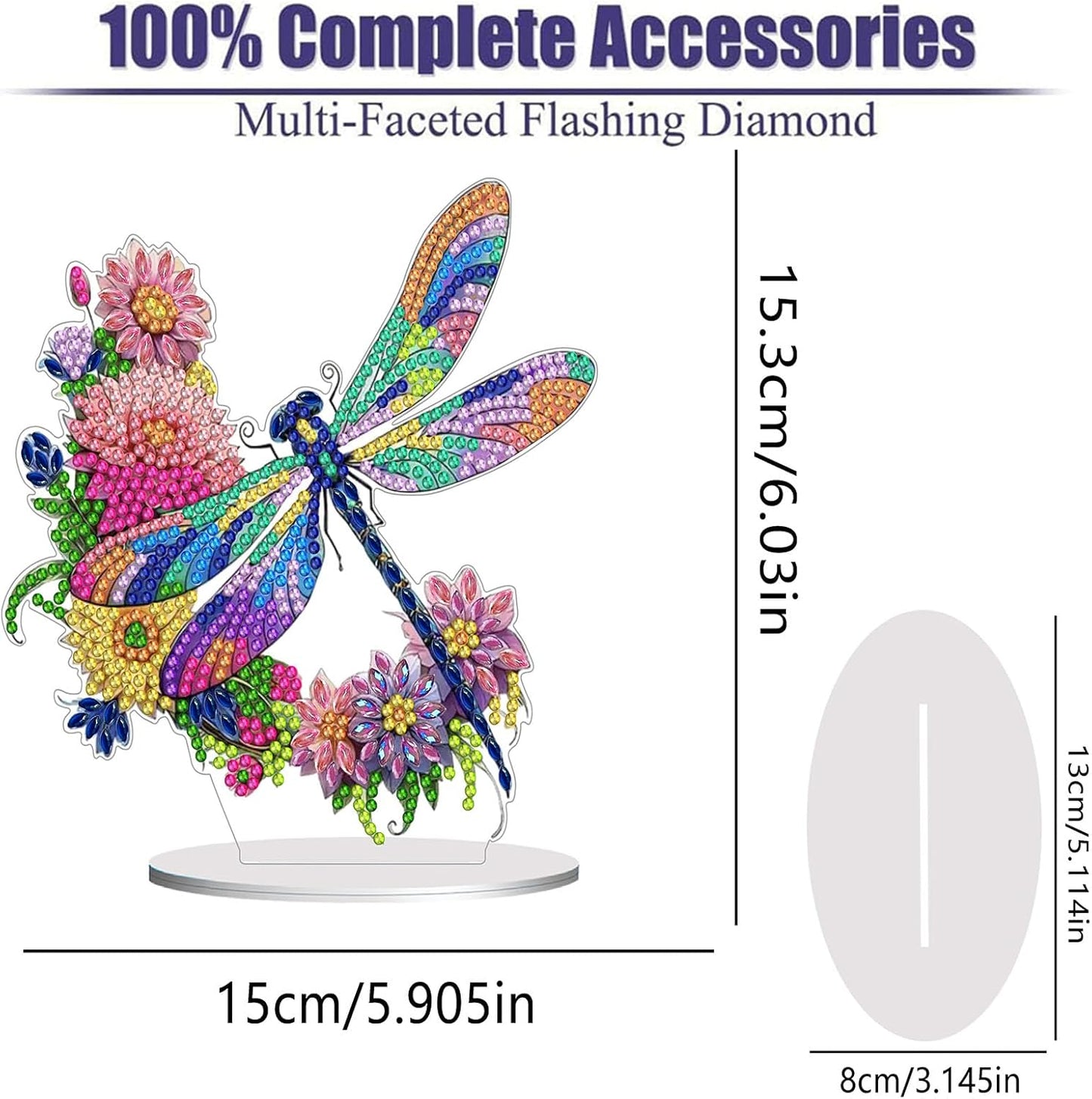 Diamond Painting Kits for Adults Beginners, 5D Full Drill Dragonfly Crystal Art Desktop Ornament, DIY Single Sided Home Office Desk Decor, Creative Craft Gift Set with Tools